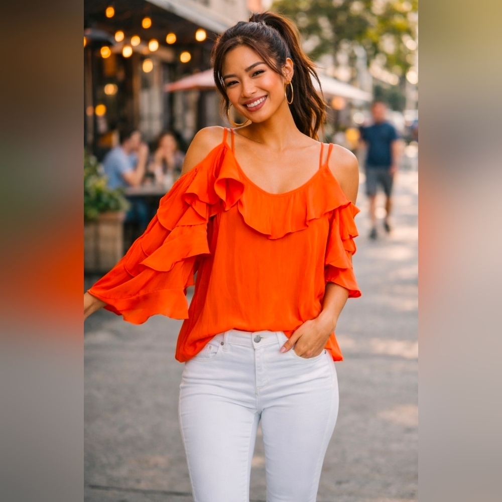 Alice & Trixie Coral Flutter Sleeve Blouse Size L Soft Feminine Boho Top
